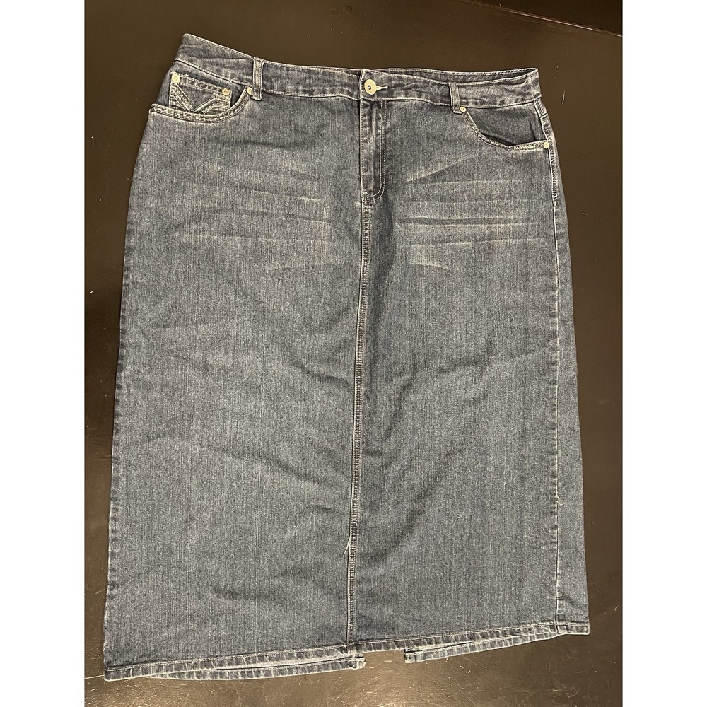 Baccini Blue Denim Y2k Jean Straight Pencil MIDI Skirt Sz‎ 18 W Stretch